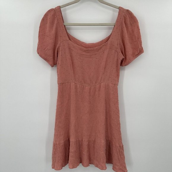 Altar'd State Pink Dot Textured Off Shoulder Short Sleeve Mini Dress Size Small‎ - Picture 1 of 6